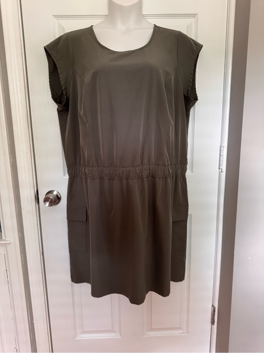 RBX Olive/Tan Utility Pocket Cap-Sleeve Midi Dress